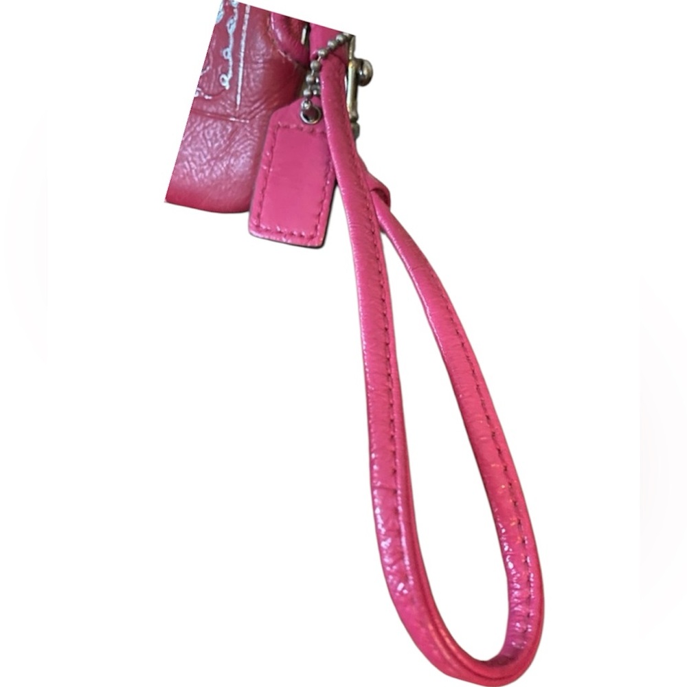 Coach Poppy Wristlet RedPink Gently Pre Loved H 4"x W 5"  Strap 6" Coach Tag - Picture 6 of 8